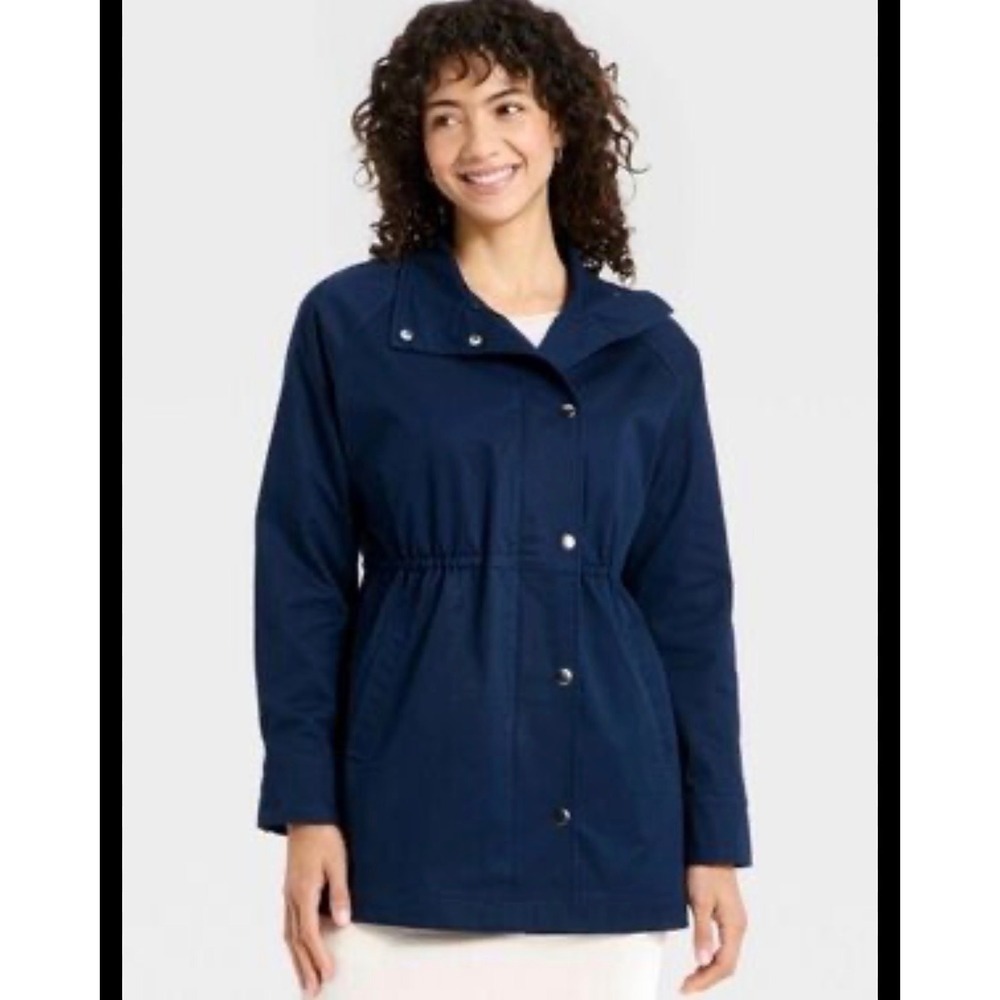A New Day‎ Womens Navy Blue Cinched Waist Anorak Jacket Coat Small NWT